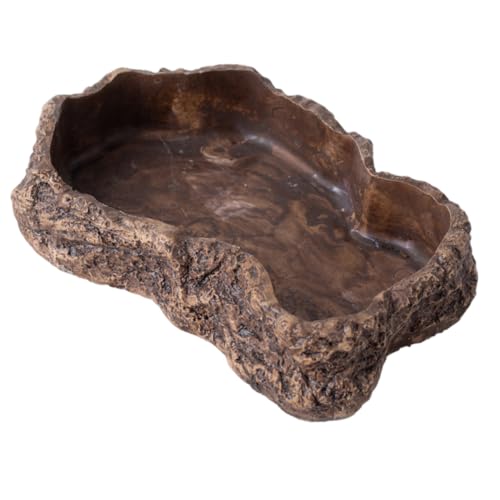 Reptile Water Dish, 600ml Tortoise Food Bowl - Natural Rock Texture Feeding & Bathing Bowl, Brown, 8.9x6.50x1.77 Inch, Snake Water - color: brown