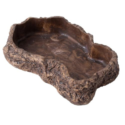 Reptile Water Dish, 600ml Tortoise Food Bowl - Natural Rock Texture Feeding & Bathing Bowl, Brown, 8.9x6.50x1.77 Inch, Snake Water - color: brown