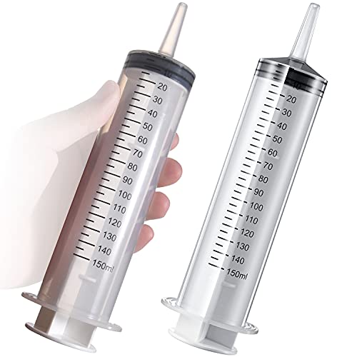 2 Pack Large Syringes (150 ML), Large Plastic Garden Industrial Syringes for Scientific Labs, Measuring, Watering, Refilling, Filtration Multiple Uses
