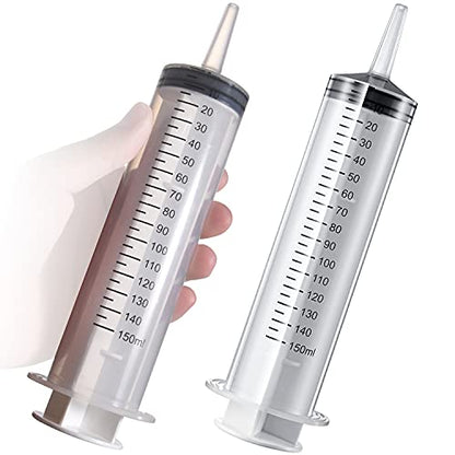 2 Pack Large Syringes (150 ML), Large Plastic Garden Industrial Syringes for Scientific Labs, Measuring, Watering, Refilling, Filtration Multiple Uses