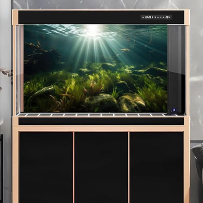 Underwater Aquarium Background Under The Sea Aquatic Grass with Sunbeams Terrarium Background Underwater Rocks with Moss Fish Tank Background Tranquil Natural Underwater Seascape Backdrop 24x12in - color: Oecan Dark Green, size: 24(W)x12(H)in