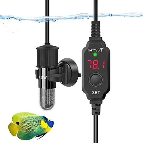 YOFOTHS Adjustable Mini Aquarium Heater, 10W for Tanks 1-2 Gallons | Fish Tank Heater, Digital Display Thermostat, External Temperature Controller - size: 10W