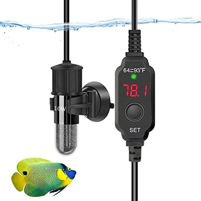 YOFOTHS Adjustable Mini Aquarium Heater, 10W for Tanks 1-2 Gallons | Fish Tank Heater, Digital Display Thermostat, External Temperature Controller - size: 10W