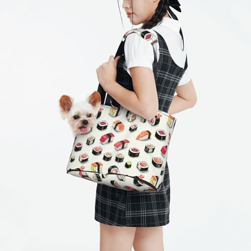 Small Pet Carrier Purse Bag, Sushi and Sashimi Print Shoulder Bag for Dogs Cats, Puppy Tote Travel Handbag - color: Sushi And Sashimi