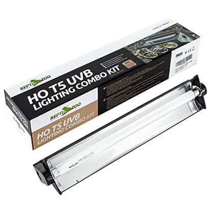 REPTI ZOO 8W Reptile T5 HO UVB Lighting Combo Kit, 12" Light Fixture Reptile Terrarium Hood, with Detachable Curved Reflector and 5.0 UVB T5 Lamp Bulb, ETL certificated - size: 8 Watts