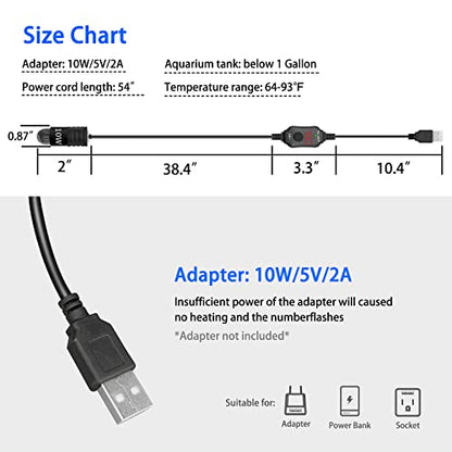 Mini Aquarium Heater 5V/2A USB 10W Small Fish Tank Heater for Tanks 1 Gal | Digital Display Thermostat Betta Heater with Dry-Run & Overheat Protection, Memory Function - size: USB-10W