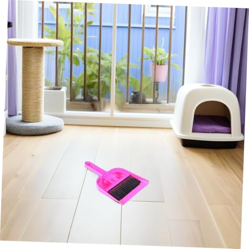 VILLCASE Mini Dustpan and Hand Broom Set 10pcs for Small Animal Cage Cleaning – Compact Reptile and Pet Habitat Cleaner for Hamsters, Hedgehogs, and Chinchillas in Bright Pink and Blue