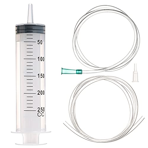 250ml Syringes with Tube 40 Inch Handy Plastic Tubing and Adapter Tip | Large Syringe for Liquid, Refilling Measuring, Dispensing Watering, Plant Irrigation, Feeding Pets, Oil or Glue Applicator - size: 250ML/CC