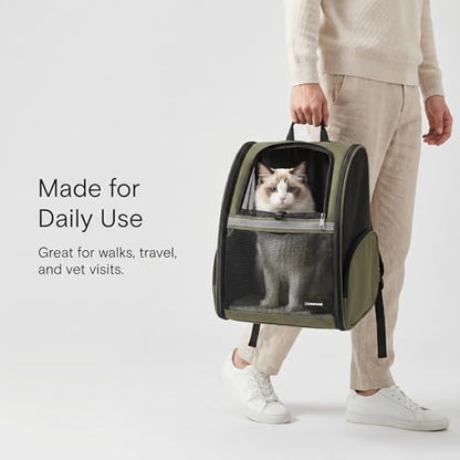 Cat Backpack Carrier for Small Dogs and Medium cat Puppy Kitten Bunny Pet Carrier Backpack Collapsible with Fully Ventilated Mesh with Safety Leash (DarkGreen, 12.9" L x 10.62" W x 15.5" H - M) - color: DarkGreen, size: Medium