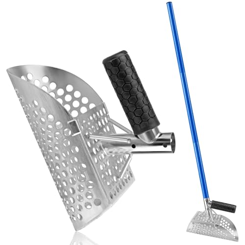 Sand Scoop with Long Carbon Fiber Handle,Heavy Duty Stainless Steel Metal Detecting Sand Scoop,Beach Metal Detecting Shovel for Underwater Treasure Hunting,Beach Sand Sifter Scoop(scoop4)