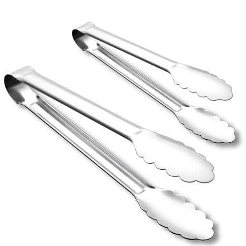 OYV Seamless Tongs for Cooking, One-Piece Design, Durable Heat Resistant Stainless Steel Tongs for Kitchen, Grill, BBQ, Salad, Dishwasher Safe, Metal Tongs Set (12" & 9") - color: Platinum Silver