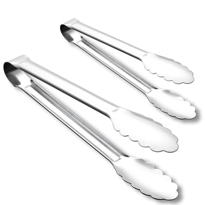 OYV Seamless Tongs for Cooking, One-Piece Design, Durable Heat Resistant Stainless Steel Tongs for Kitchen, Grill, BBQ, Salad, Dishwasher Safe, Metal Tongs Set (12" & 9") - color: Platinum Silver