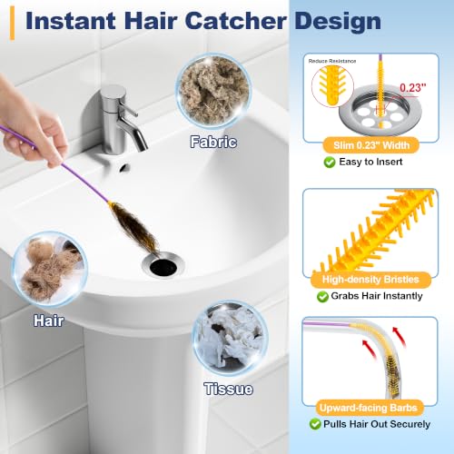 Drain Snake 35-Inch, Reusable Drain Clog Remover for Shower Drain, 5 Pack | Break-Resistant Metal Sink Snake with Nylon Layer, Flexible 0.23" Slim Drain Cleaner Tool for Bathroom, Bathtub, Kitchen Sink