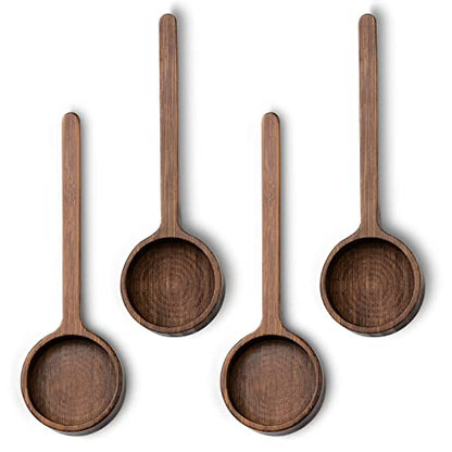 Wooden Coffee Scoop Small Long Handle Measuring Scoop for Jars and Containers - color: Brown 4 pcs