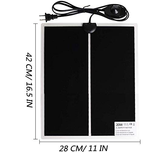 Reptile Heating Pad with Temperature Adjustment, 110V Non-Adhesive Heat Mat for Reptiles Tortoise Snakes Lizard Gecko Hermit Crab Turtle Amphibians - 20W Terrarium Heat Pad - size: 16.5 x 11 IN