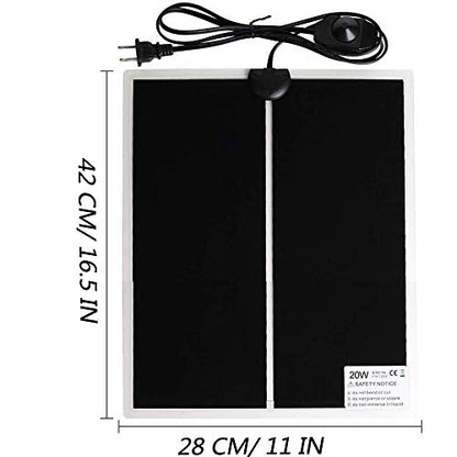 Reptile Heating Pad with Temperature Adjustment, 110V Non-Adhesive Heat Mat for Reptiles Tortoise Snakes Lizard Gecko Hermit Crab Turtle Amphibians - 20W Terrarium Heat Pad - size: 16.5 x 11 IN