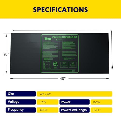 iPower 48" x 20" Waterproof Durable Seedling Heat Mat Warm Hydroponic Plant for Indoor Gardening Germination Starting, 1 Pack New - size: 48" x 20"-New, style: Heat Mat