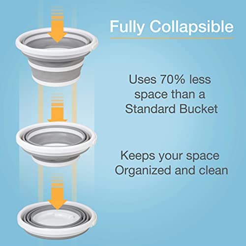 Brookstone Collapsible Bucket, Foldable Cleaning Bucket with Handle, Household Essentials Cleaning Basin and Dust Mop Bucket, Collapsible Wash Basin for Car Cleaning, [2.6 Gal. 10L] Round, White - color: White, Round, size: 2.6 Gallon