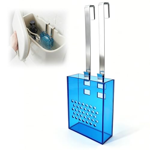 Upgraded Toilet Tank Tablet Holder, Blue Acrylic Automatic Bowl Cleaner Dispenser Basket, Fits Large 3.5oz Bleach Tablets, Over-Tank Hanger with Rustproof Hooks for Bathroom (Acrylic Blue)
