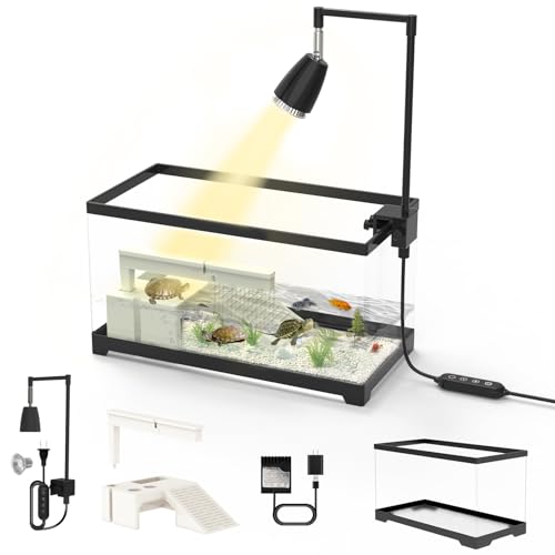 Turtle Tank Kit for Small Turtles, Hatchlings, Aquatic Pets-7.8Gallon with Basking Platform, Timed Heat Lamp & Rain Filter(19.7"*9.5"*9.6")