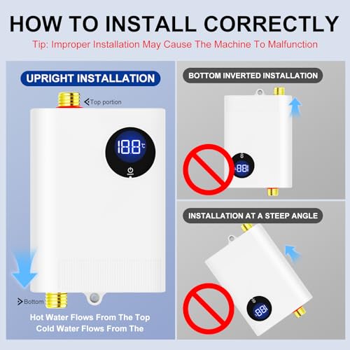 110V Tankless Water Heater Electric, YIHUIBF 3000W Tankless Electric Water Heater Instant, Under Sink Water Heater with Digital Display, On Demand Hot Water Heaters Electric for Kitchen Washin