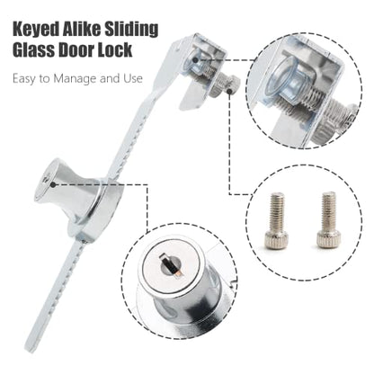 4 Pack Sliding Glass Door Lock, Keyed Alike Showcase Display Case | Zinc Alloy Chrome-Plated, Fits 2-6mm Glass, 8 Keys Included, For Terrarium Vivarium Retail Cabinet - size: 5.56 inch / 141mm - 4 Pack