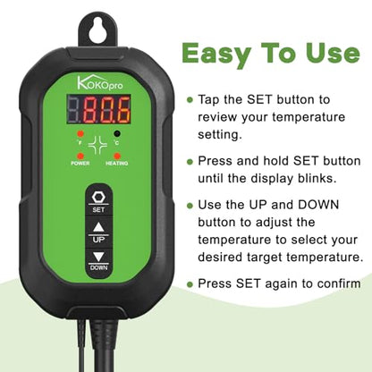 10"x 20" Seedling Heat Mat and Digital Thermostat Combo Set - KOKOPRO Warm Hydroponic Heating Pad for Seed Germination Indoor Gardening Greenhouse for Reptiles Seedlings Incubation Fermentation - color: 10''x20.75''-Heat Mat & Thermostat Combo