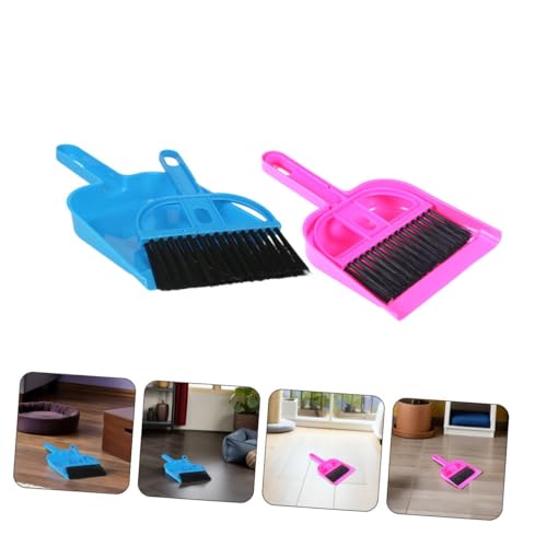 Uonlytech Mini Dustpan and Brush Set 10pcs for Small Pet Cage Cleaning, Compact Handheld Broom and Dustpan Kit for Hamster, Chinchilla, Hedgehog, Reptile Habitats, Bright Pink and Blue