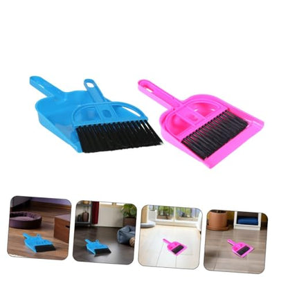 Uonlytech Mini Dustpan and Brush Set 10pcs for Small Pet Cage Cleaning, Compact Handheld Broom and Dustpan Kit for Hamster, Chinchilla, Hedgehog, Reptile Habitats, Bright Pink and Blue