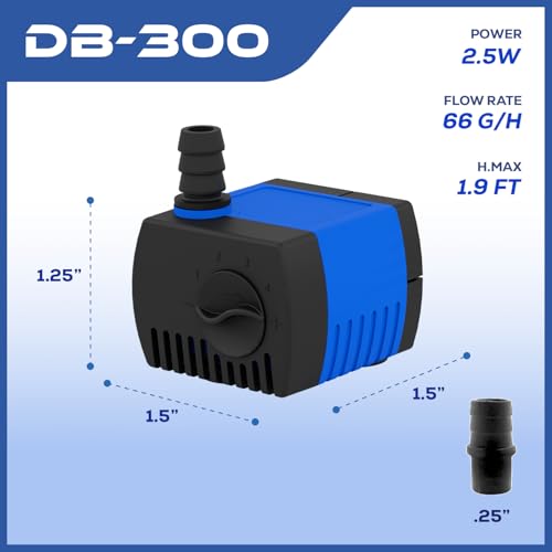 66 GPH Submersible Water Pump - Adjustable Quite Aquariums, Fountains, Hydroponics, and Pond Pump, 1.9 ft Lift, 2.5W - color: Blue; 1 Pack, size: 66 GPH