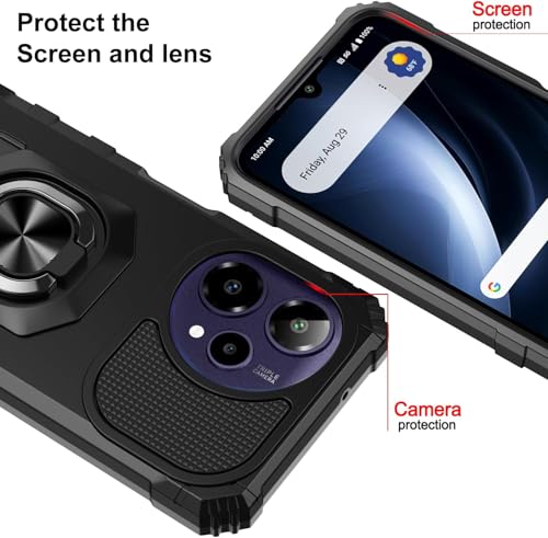 for Cricket Icon Pro SN512C 2026 Robotic Ring Stand Hybrid Cover Phone Case + Extreme Band (Black) - color: Black