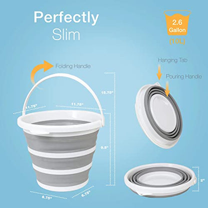 Brookstone Collapsible Bucket, Foldable Cleaning Bucket with Handle, Household Essentials Cleaning Basin and Dust Mop Bucket, Collapsible Wash Basin for Car Cleaning, [2.6 Gal. 10L] Round, White - color: White, Round, size: 2.6 Gallon