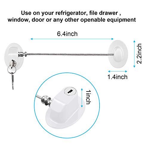 Hotop 4 Pack Cabinet Locks with Keys Refrigerator Fridge Locks Replacement with Steel Wire Self Adhesive Child and Baby Proofing Safety for File Drawers Deep Freezer Doors Latch(White) - color: White
