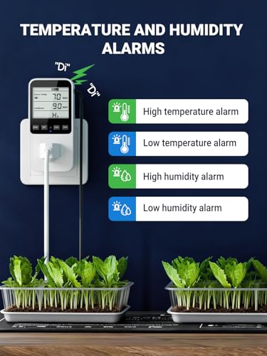 Temperature and Humidity Controller, Thermostat Controlled Outlet | Temperature Humidity Alarms for Humidifier, Plug In Digital Humidistat Controller Switch for Mushroom, Greenhouse, Reptile
