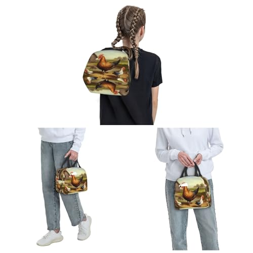 Insulated Lunch Bag Farm poultry Lunch Box for Women Men Reusable Leakproof Lunch Cooler Bag for Office Picnic - color: Farm Poultry