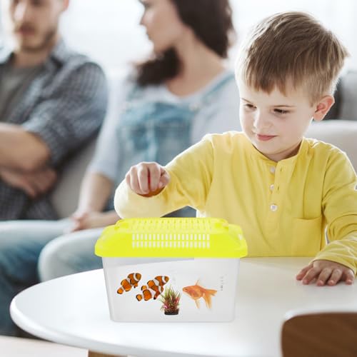 POPETPOP Portable Handheld Fish Tank Transparent Aquarium for Turtles and Hamsters Lightweight Reptile Carrier Easy to Clean for Feeding Cover