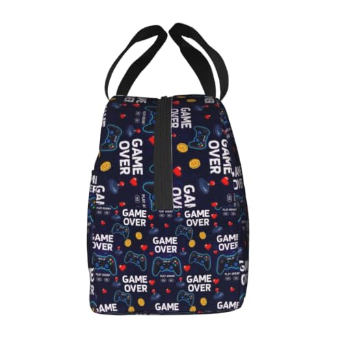 Men Gaming Video Print Insulated Cooler Lunch Bag | Neon Gaming Video Games Red Blue Game Over, Heavy-Duty Nylon Cooler Bag, Large Capacity for Camping, Beach & Work - color: Pattern (862)