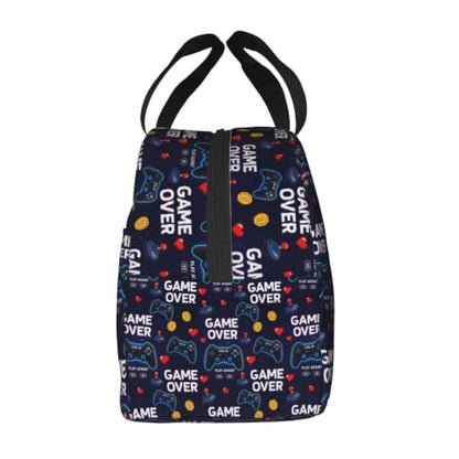 Men Gaming Video Print Insulated Cooler Lunch Bag | Neon Gaming Video Games Red Blue Game Over, Heavy-Duty Nylon Cooler Bag, Large Capacity for Camping, Beach & Work - color: Pattern (862)