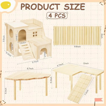 BreezeHug 4 Pcs Hamster Cage Accessories Hamster Platform Hideout Wooden Tunnel Ladder Playhouse Game Climbing Toy with Platform for Pets Dwarf Syrian Mice Degus Gerbils Squirrel(Loft) - style: Loft