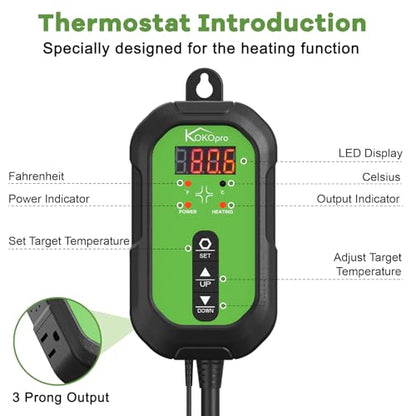 10"x 20" Seedling Heat Mat and Digital Thermostat Combo Set - KOKOPRO Warm Hydroponic Heating Pad for Seed Germination Indoor Gardening Greenhouse for Reptiles Seedlings Incubation Fermentation - color: 10''x20.75''-Heat Mat & Thermostat Combo