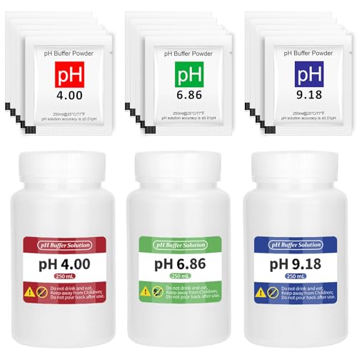 15 Pack pH Meter Calibration Solution Buffer Solution Powder for Precise & Easy Calibration, 4.00/6.86/9.18pH Buffer Powder with 3 Extra Bottles - Professional pH Tester Calibration Kit