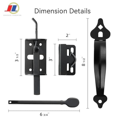 Thumb Latch, Cast Iron Gate Latch Set, Black | Decorative cast iron thumb latch set with handle for wooden gates, fences, barns and sheds; black outdoor gate hardware. - size: Thumb