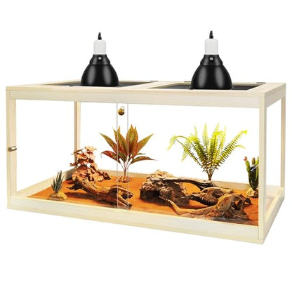 34 Gallon Reptile Terrarium Tank 32 Inch Lizard Tank Bearded Dragon Tank with Metal Mesh Roof Door, Snake Tank with Lock Design, 32" Length - color: Oak, size: 34 Gallons