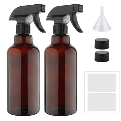 Glass Spray Bottles 16.9oz/500ml 2 Pack Brown Empty Spray Bottle | Mist/Stream Heavy Duty, Water Spraying Bottle, for Cleaning, Cooking Solutions, Hair Care, Including a funnel and two lid - color: B-Brown