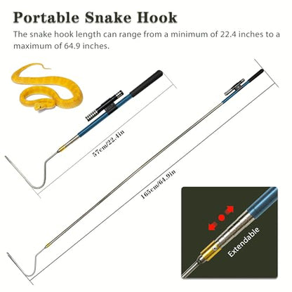64 inch Snake Hook, Professional Reptile Catcher Handling Tool, Stainless Steel Retractable Pole | Pick-up Handling Tool Kit, For Catching Snakes, For Controlling Snakes, For Moving Snakes - color: BLUE