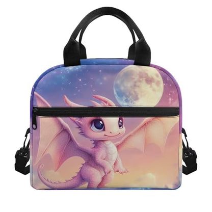 Dragon Lunch Box Kids Girl 10-12 Lunch Bag Kwaii Insulated Lunch Bag Outdoor Camping Lunchbox Cute Picnic Lunchbag with Shoulder Straps Moon Portable Lunch Boxes - color: Dragon Moon