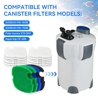 HW-303B Canister Filter Pads Compatible with SUNSUN HW-303B/703B, CF Series Canister Filter Replacement Parts for Aquatop Canister Filter Canister Filter Media for Aquarium Fish Tansk Turtle Tank
