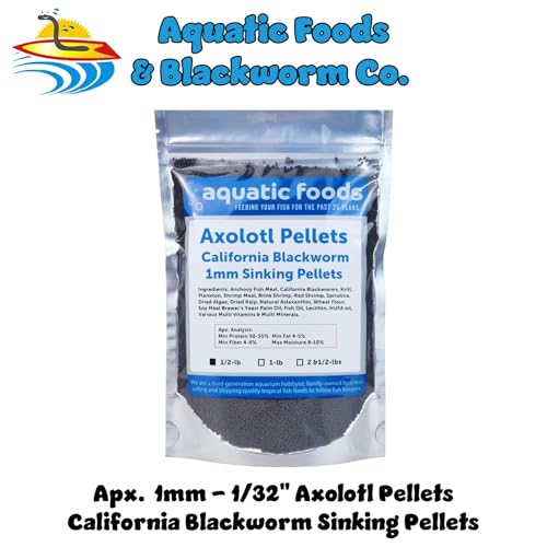 Axolotl Blackworm Pellets. 1mm-1/32 Sinking California Blackworm Micro Pellets for Baby Axolotl, Shrimp, Salamanders, Frogs, Snails, Newts…1/2-lb Pouch Bag - size: 8 Ounce (Pack of 1)