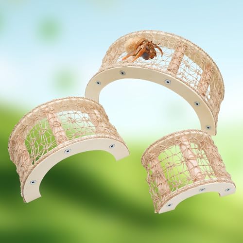 3 Pcs Hermit Crabs Climbing Toys, Natural Wooden and Hemp Rope Climbing Bridge, Hermit Crab Supplies, Reptile Cage or Tank Accessories for Medium or Large Hermit Crab Habitat
