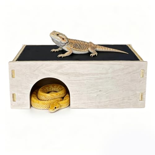 Bearded Dragon Basking Platform,Wooden Reptile Hides Cave with Basking Rock | Crested Gecko Hideout with Slate Rock Tank Accessories for Lizard Snake Tortoise